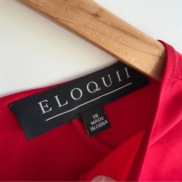 ELOQUII Satin Blouse Size 16 Balloon Sleeve Tie Back Red Holiday Party Top Plus - Picture 3 of 16
